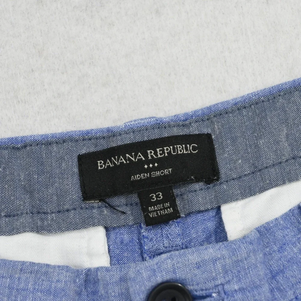 Banana Republic Aiden‎ Short Men 33 Blue Linen Blend Flat Front Casual Preppy